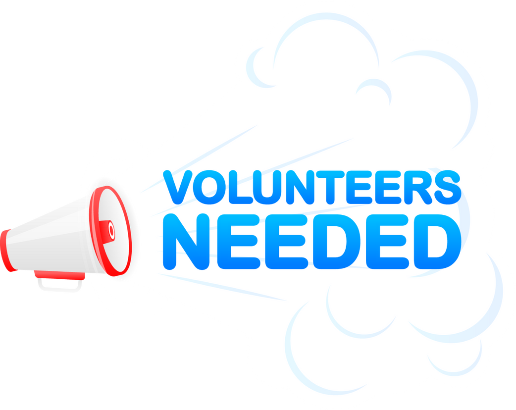 Megaphone blue banner with volunteers needed sign. Vector il